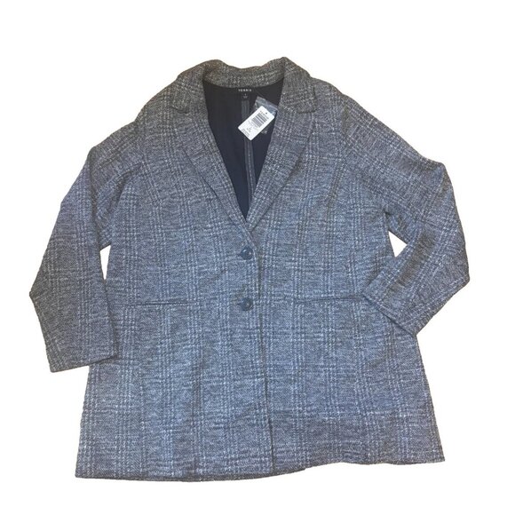 Torrid Longline Knit Blazer Jacket 1X Womens Gray Long Sleeve 2 Button Plaid NWT - Picture 1 of 6